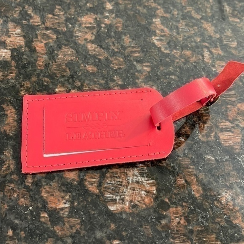 Red leather luggage tag